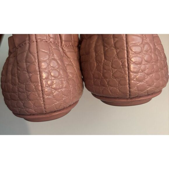 Tory Burch MINNIE Travel Rosa Ballet Flats Logo Pink Croco Embos Shoe Size 8 - Picture 8 of 11